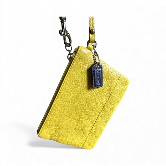Coach Handbags - ✨ NWT Coach Chartreuse Pebbled Leather Wristlet w/ Purple Hangtag | MSRP $68 ✨